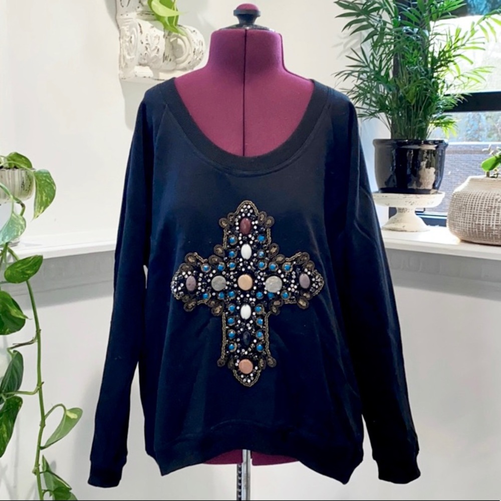CHASER black sweater with embellished cross